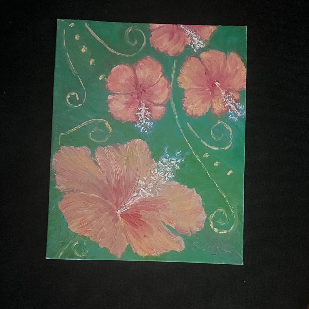 Acrylic painting on canvas titled 'Hibiscus Flowers' by unknown artist